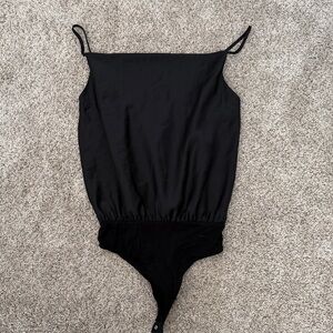 Lulus Emmerson Black Satin Sleeveless Cowl Neck Bodysuit - Size S